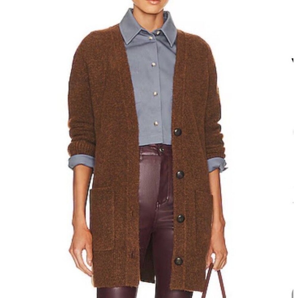 VINCE Medium Front Pocket Cardigan Tobacco Brown 4 Buttons Long Cozy v856079118